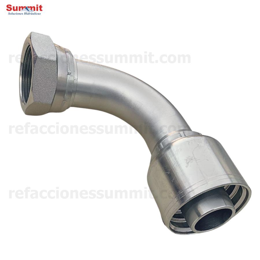 Conector Codo 90º Rosca Jic (Flare) 37° Hembra 1-1/4 Manguera 1-1/4 R1 y R2